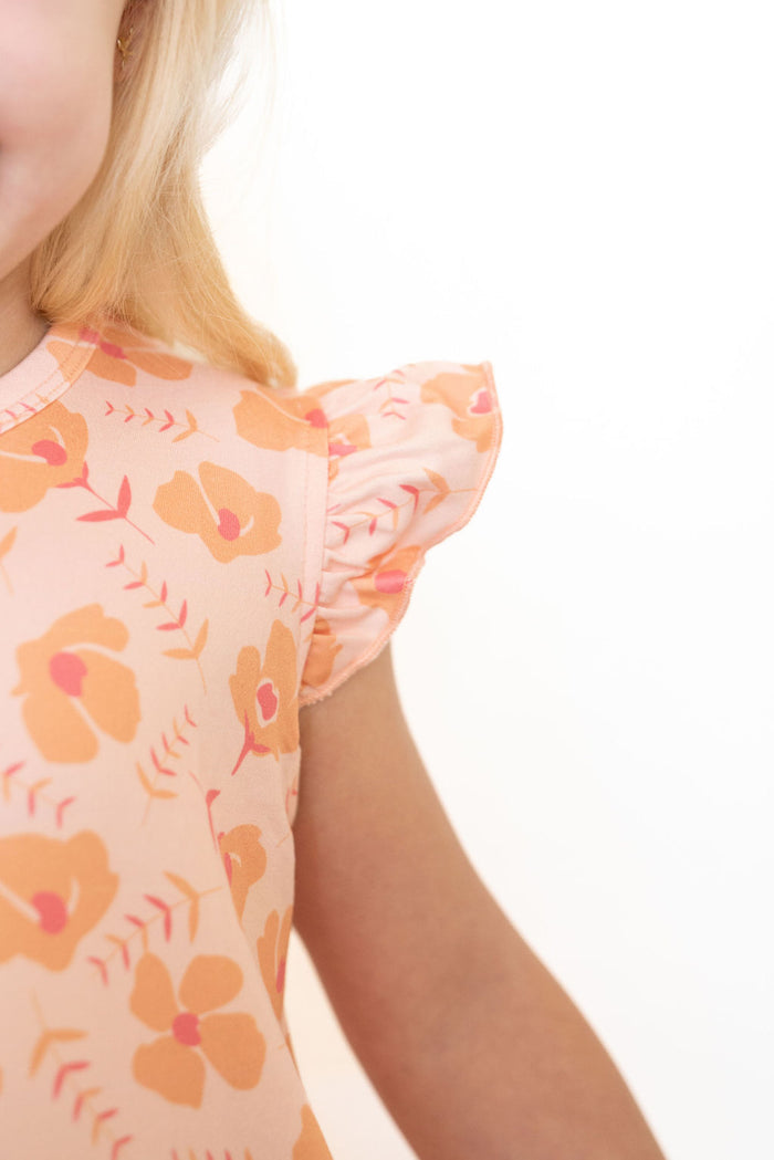 CORAL + ORANGE | RUFFLE SLEEVE DRESS