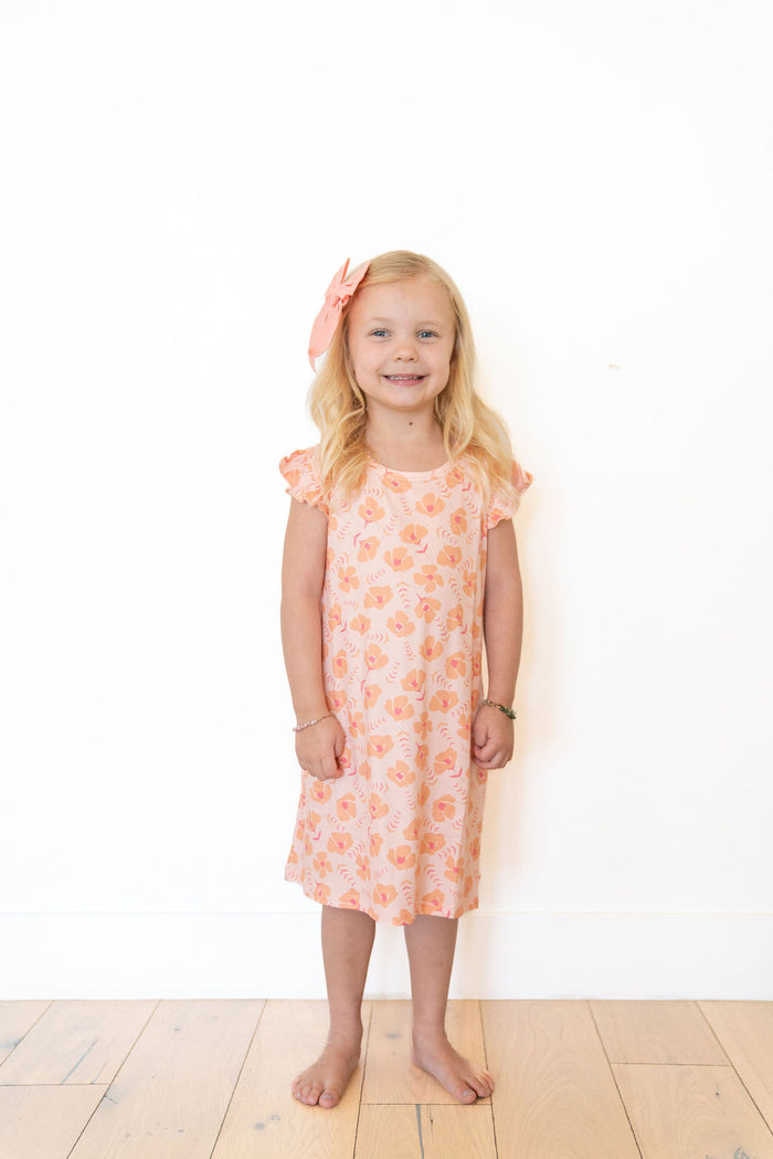 CORAL + ORANGE | RUFFLE SLEEVE DRESS