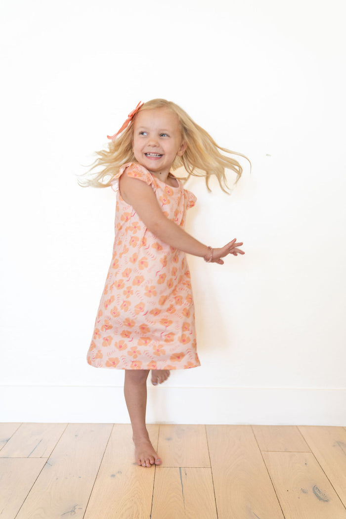 CORAL + ORANGE | RUFFLE SLEEVE DRESS