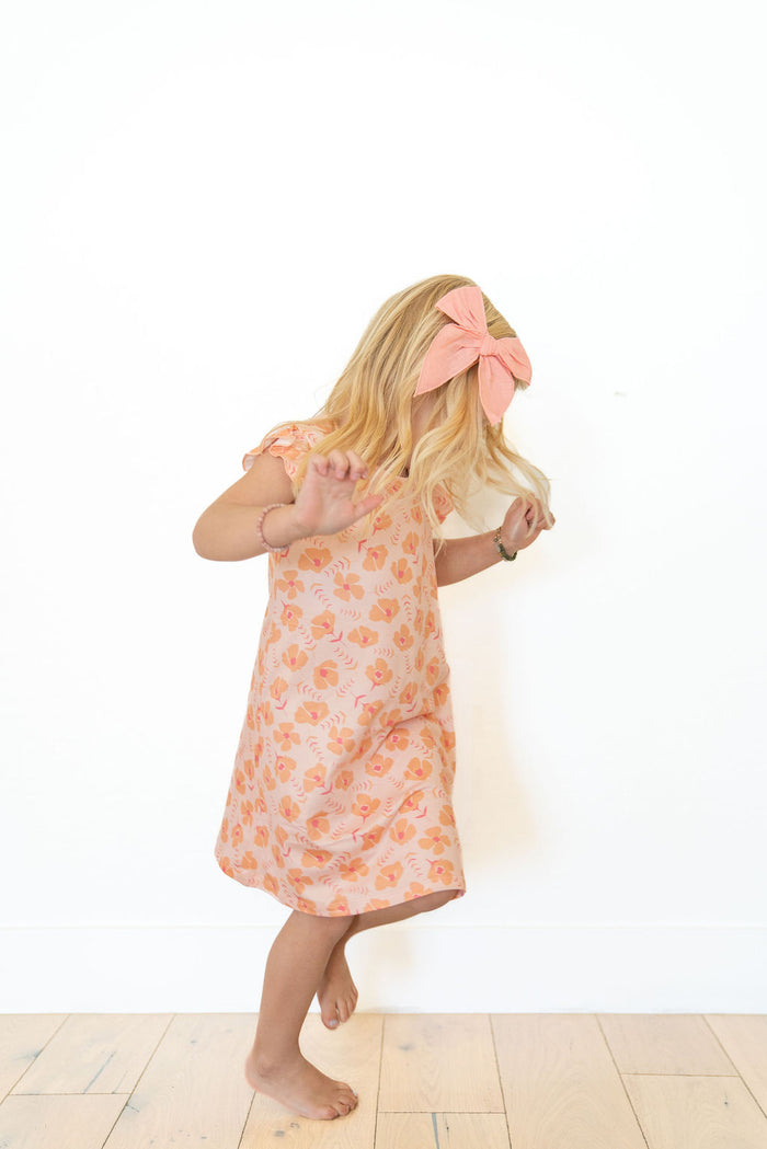 CORAL + ORANGE | RUFFLE SLEEVE DRESS