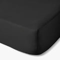 A black Cotton Co 400 thread queen extra fitted sheet is displayed from a slightly elevated angle.