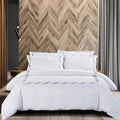 Cream cotton Co Opulence Antalia super king duvet cover set, 300 thread count, white bedding with subtle piping detailing.