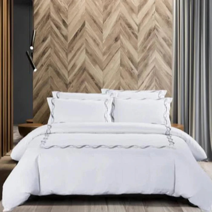 Cream cotton Co Opulence Antalia super king duvet cover set, 300 thread count, white bedding with subtle piping detailing.