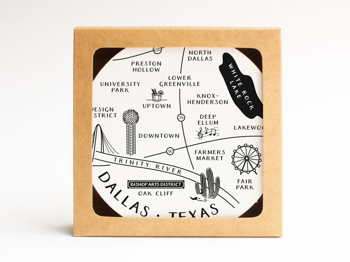 Dallas Neighborhoods Map Coaster Set - onderkast-studio