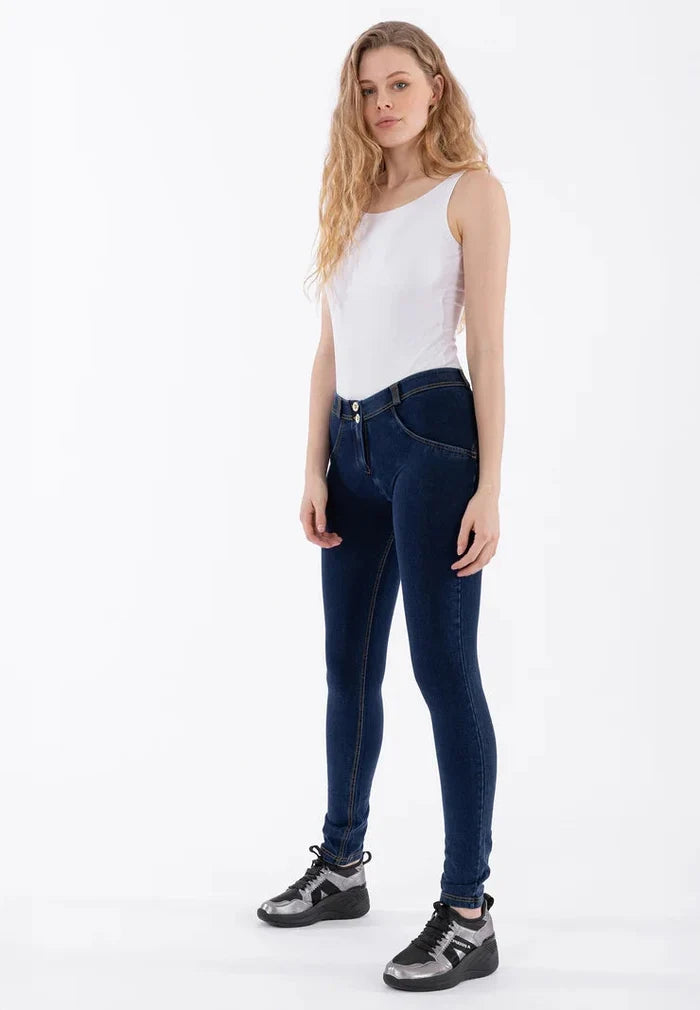 FREDDY WOMENS DARK BLUE YELLOW STITCH REGULAR WAIST LONG LENGTH JEAN | Freddy
