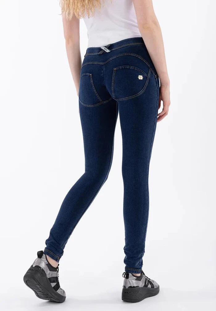 FREDDY WOMENS DARK BLUE YELLOW STITCH REGULAR WAIST LONG LENGTH JEAN | Freddy