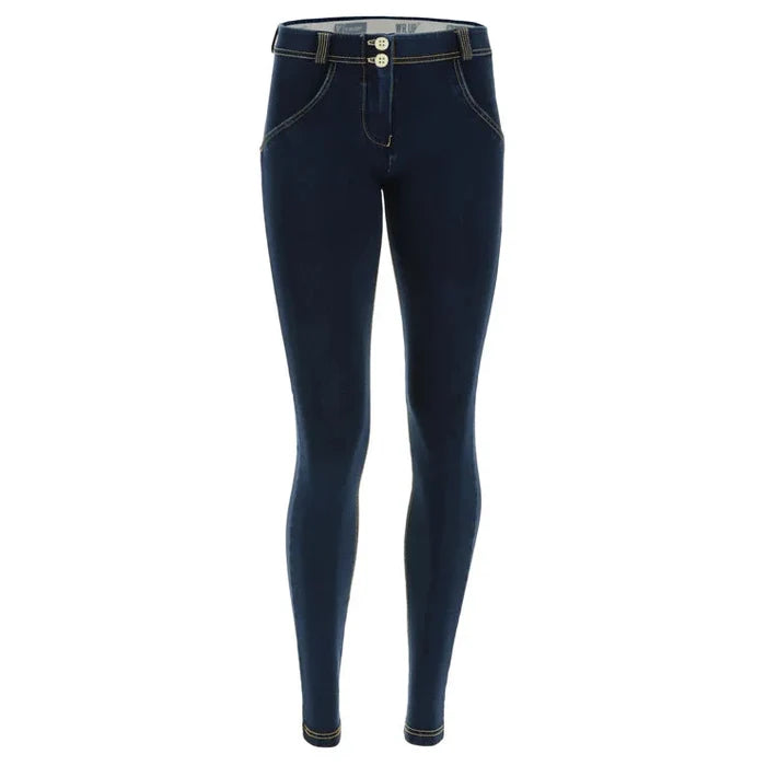 FREDDY WOMENS DARK BLUE YELLOW STITCH REGULAR WAIST LONG LENGTH JEAN | Freddy