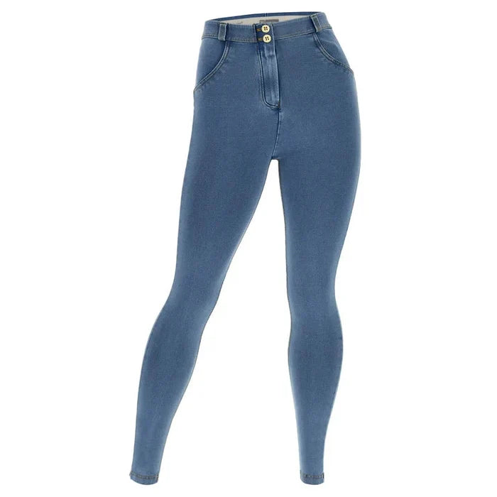 Freddy Womens Light Blue Yellow Stitch Regular Waist Long Length Jean | Freddy