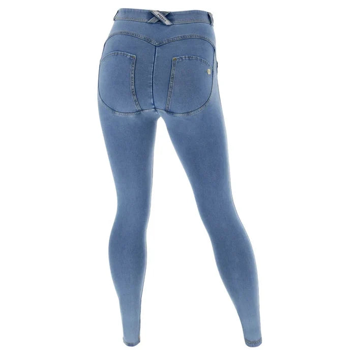 Freddy Womens Light Blue Yellow Stitch Regular Waist Long Length Jean | Freddy