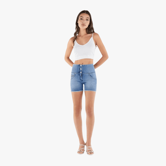Freddy Womens Wr.Up High Waist Fringed Push Up Blue Shuttle Denim Shorts | Freddy