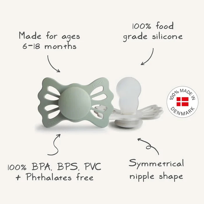 FRIGG LUCKY SYMMETRICAL SILICONE BABY PACIFIER | GREAT GRAY/SILVER GRAY | 2-PACK