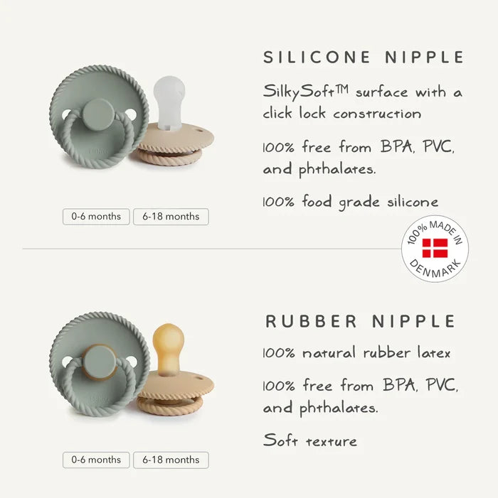 FRIGG ROPE NATURAL RUBBER PACIFIER | CREAM/GREEN TEA | 2 PACK