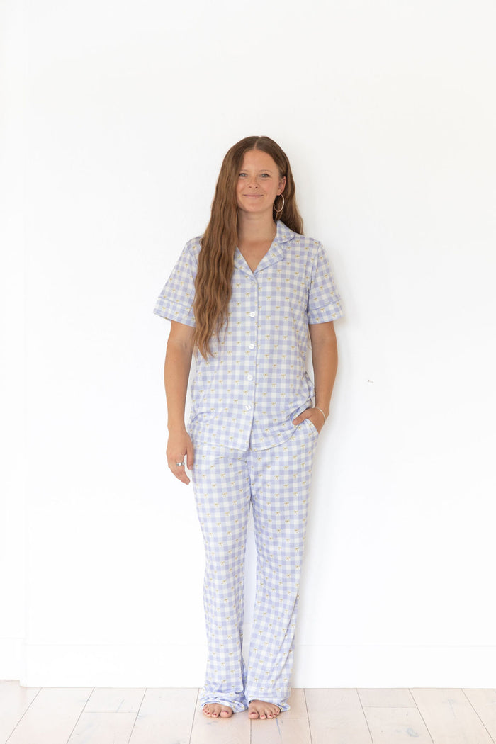 GINGHAM BOWS | WOMEN'S BUTTON UP SHORT SLEEVE SET