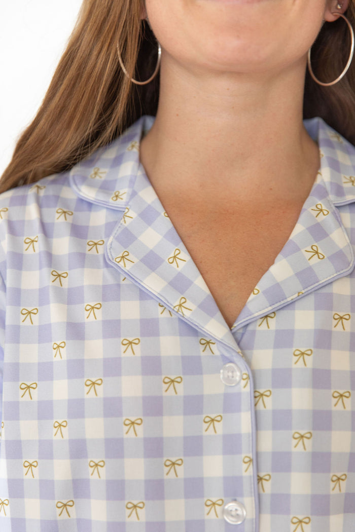 GINGHAM BOWS | WOMEN'S BUTTON UP SHORT SLEEVE SET