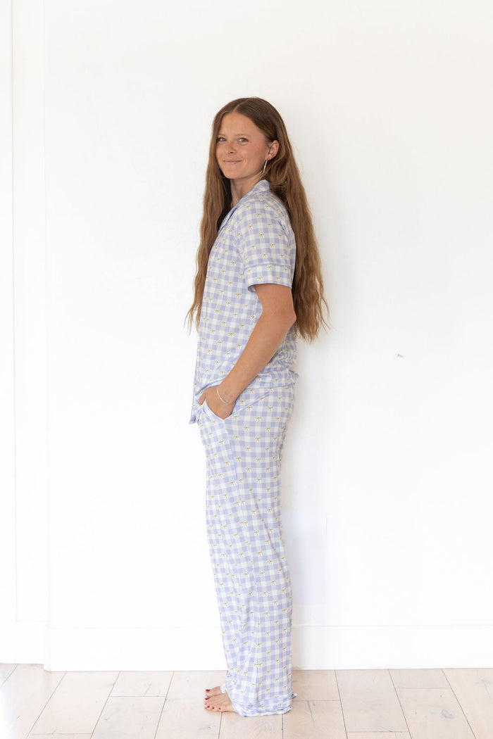 GINGHAM BOWS | WOMEN'S BUTTON UP SHORT SLEEVE SET