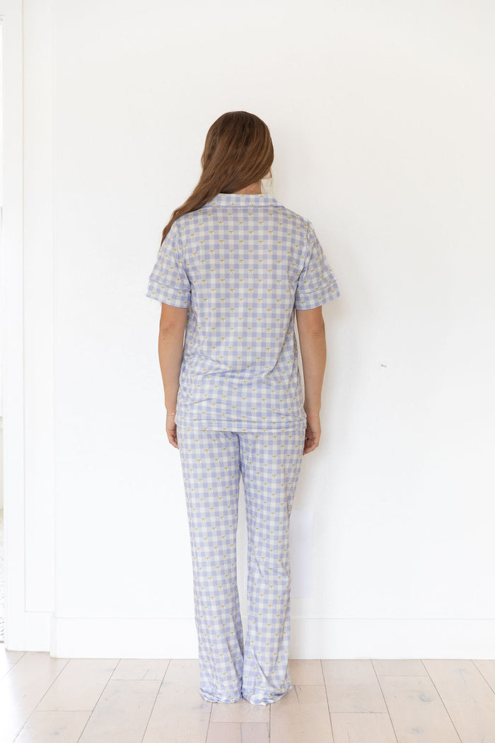 GINGHAM BOWS | WOMEN'S BUTTON UP SHORT SLEEVE SET