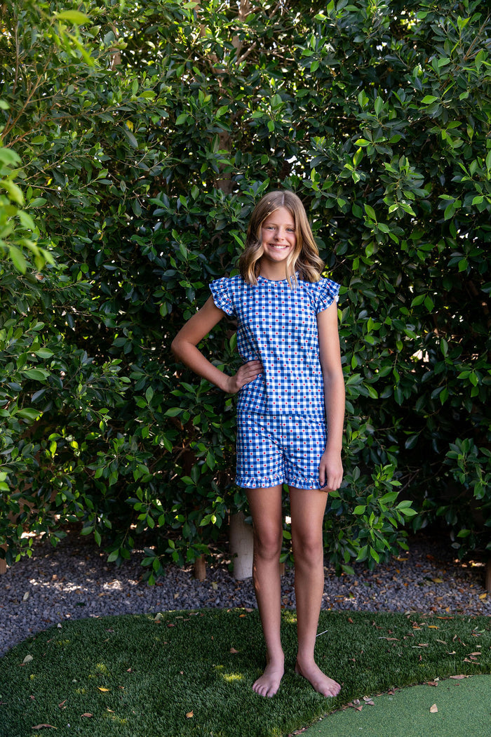 GINGHAM STARS | RUFFLE SHORT SET