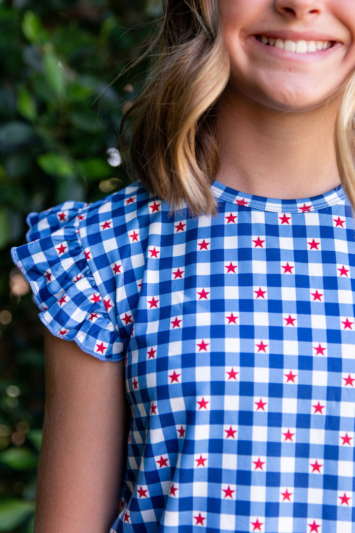 GINGHAM STARS | RUFFLE SHORT SET