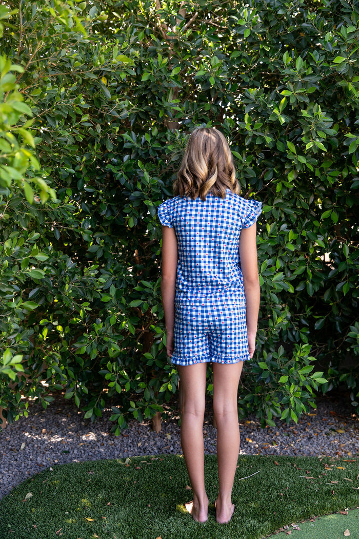 GINGHAM STARS | RUFFLE SHORT SET