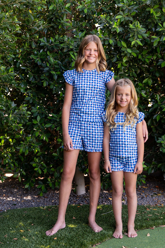 GINGHAM STARS | RUFFLE SHORT SET