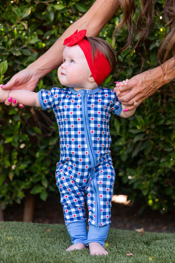 GINGHAM STARS | SHORT SLEEVE ZIPPER ONE PIECE