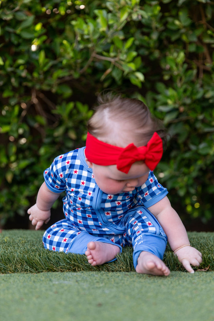 GINGHAM STARS | SHORT SLEEVE ZIPPER ONE PIECE