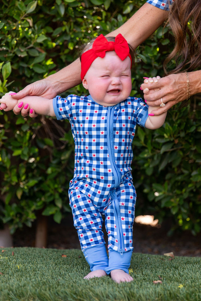 GINGHAM STARS | SHORT SLEEVE ZIPPER ONE PIECE
