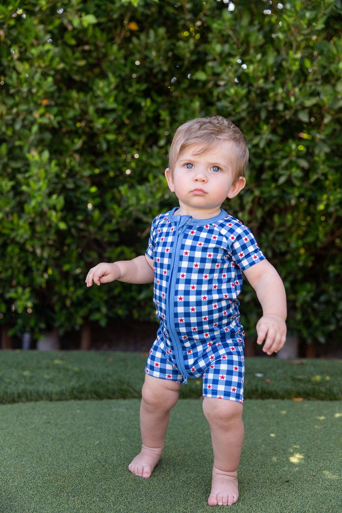 GINGHAM STARS | SHORT ZIPPER ONE PIECE