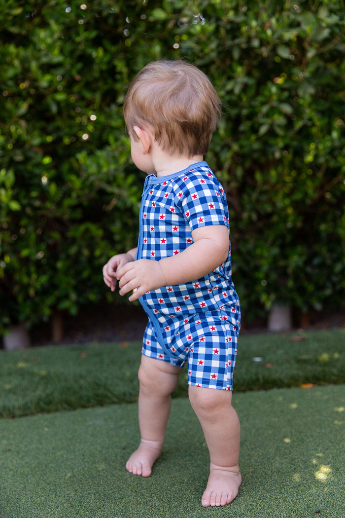 GINGHAM STARS | SHORT ZIPPER ONE PIECE