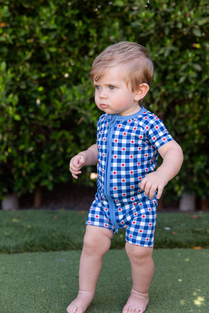 GINGHAM STARS | SHORT ZIPPER ONE PIECE