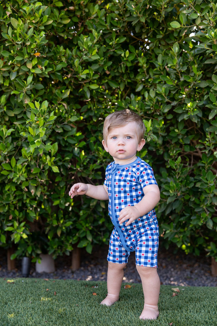 GINGHAM STARS | SHORT ZIPPER ONE PIECE