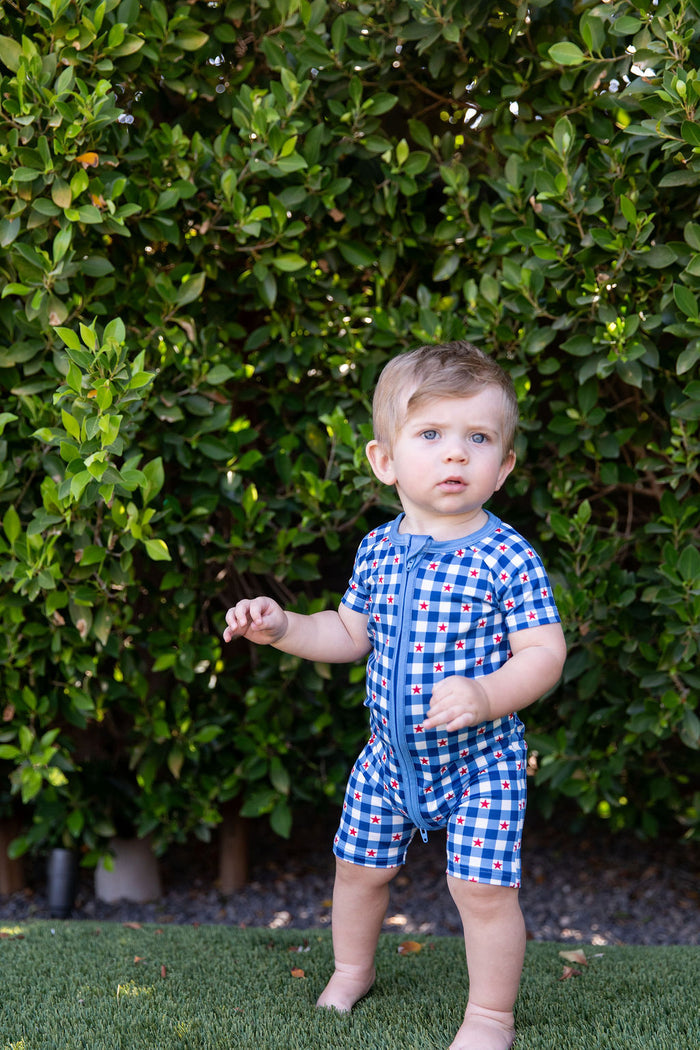 GINGHAM STARS | SHORT ZIPPER ONE PIECE
