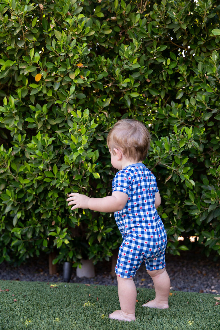 GINGHAM STARS | SHORT ZIPPER ONE PIECE
