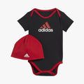 adidas Girls Essentials Logo Print Bodysuit And Beanie Crib Gift Set Black adidas