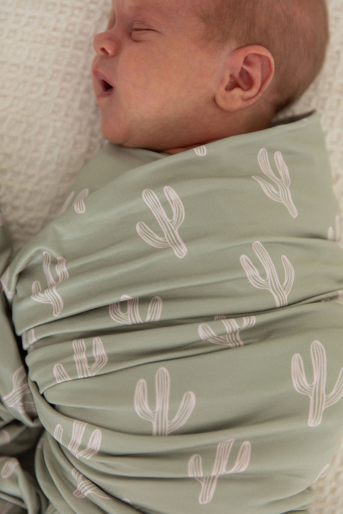 GREEN + LIGHT PINK CACTUS | SWADDLE