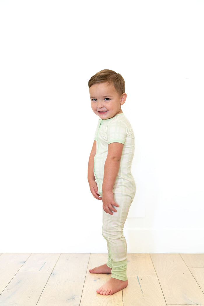 GREEN PLAID | SHORT SLEEVE ZIPPER ONE PIECE
