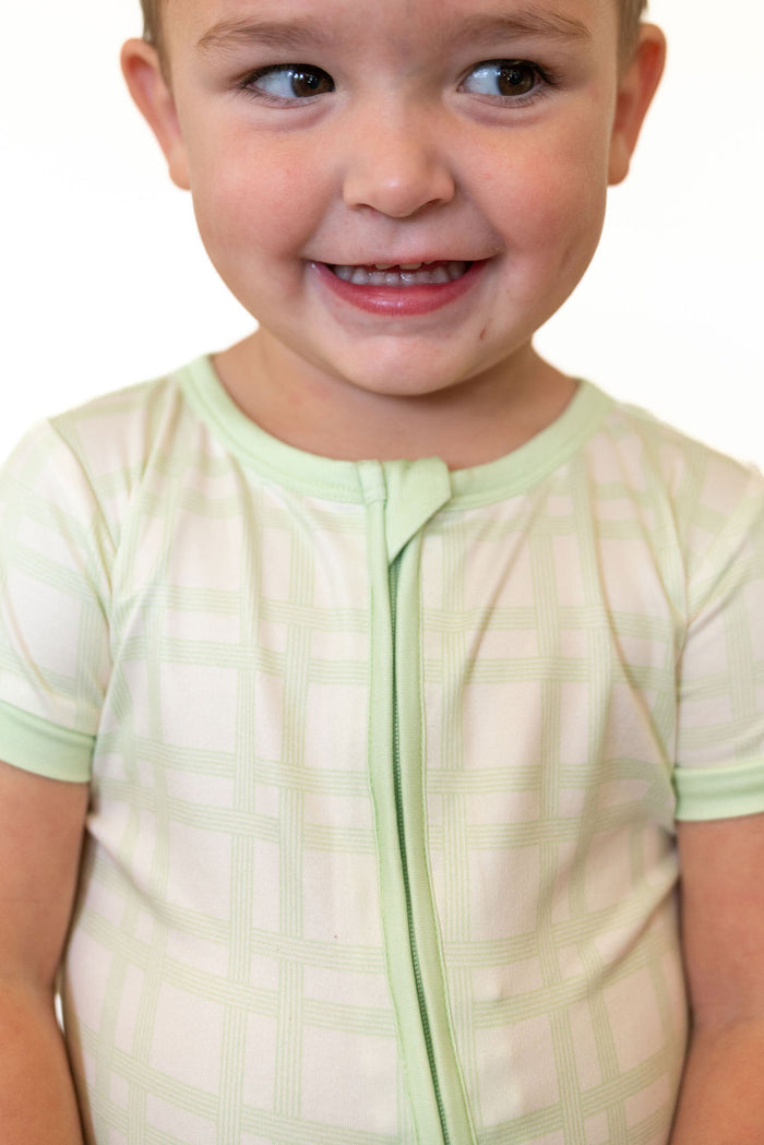 GREEN PLAID | SHORT SLEEVE ZIPPER ONE PIECE