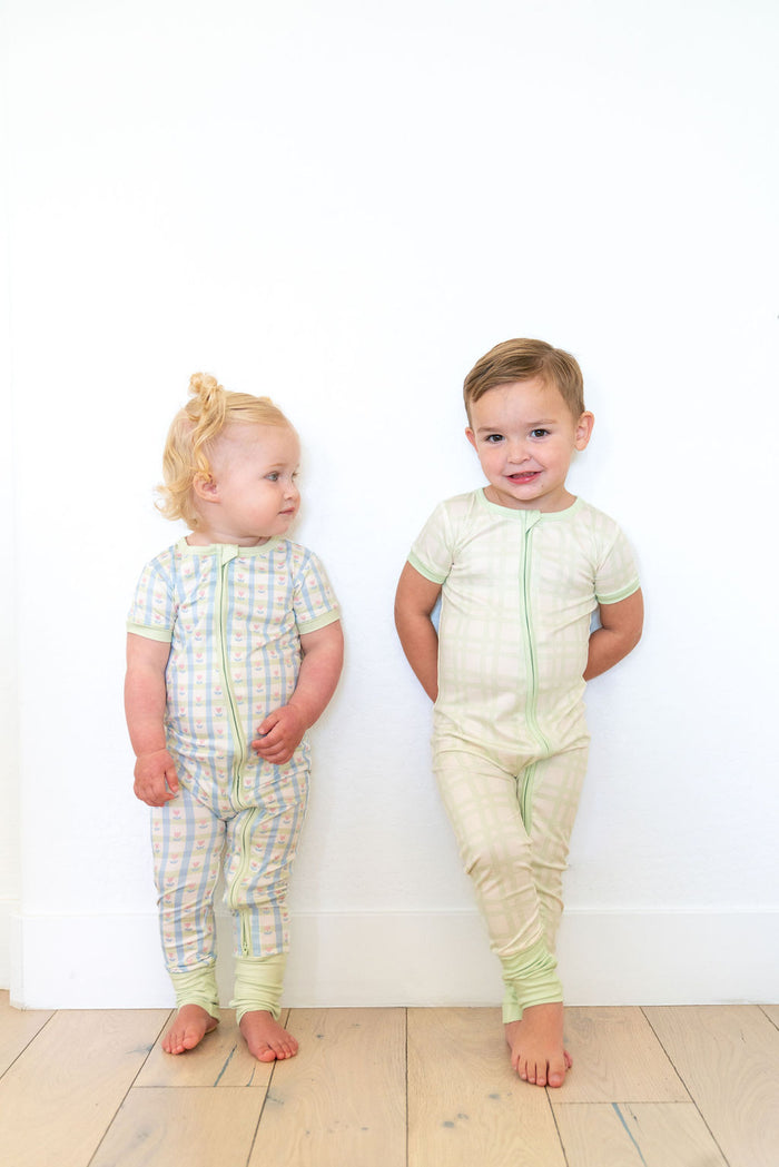 GREEN PLAID | SHORT SLEEVE ZIPPER ONE PIECE