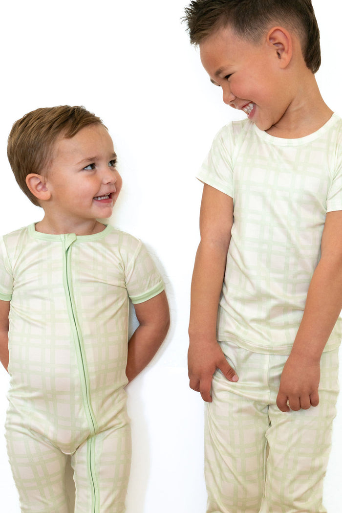GREEN PLAID | SHORT SLEEVE ZIPPER ONE PIECE