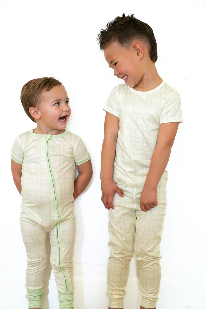 GREEN PLAID | SHORT SLEEVE ZIPPER ONE PIECE