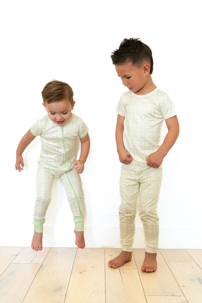 GREEN PLAID | SHORT SLEEVE ZIPPER ONE PIECE