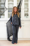 GREY + BLACK MINI CHECKER | GIRLS' BUTTON UP LONG SLEEVE SET