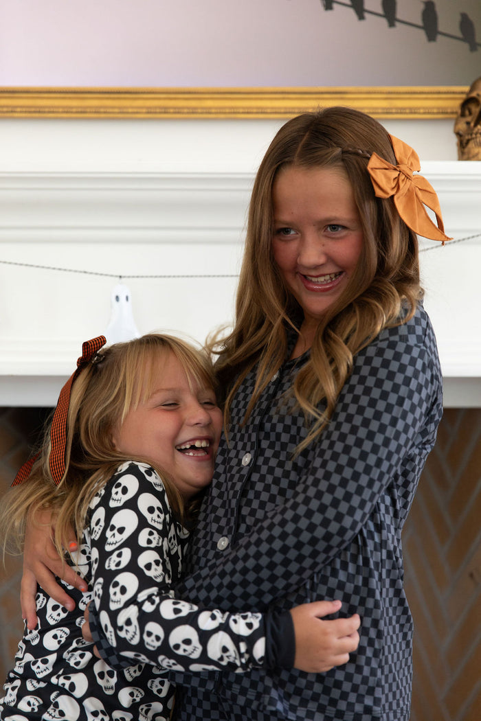 GREY + BLACK MINI CHECKER | GIRLS' BUTTON UP LONG SLEEVE SET
