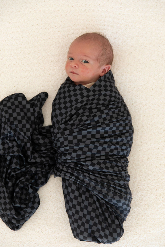 GREY + BLACK MINI CHECKER | SWADDLE