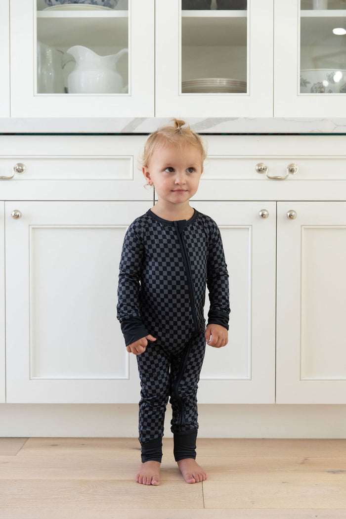 GREY + BLACK MINI CHECKER | ZIPPER ONE PIECE