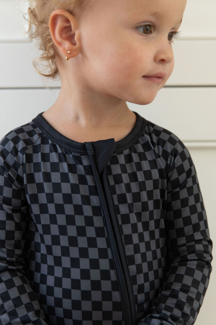 GREY + BLACK MINI CHECKER | ZIPPER ONE PIECE