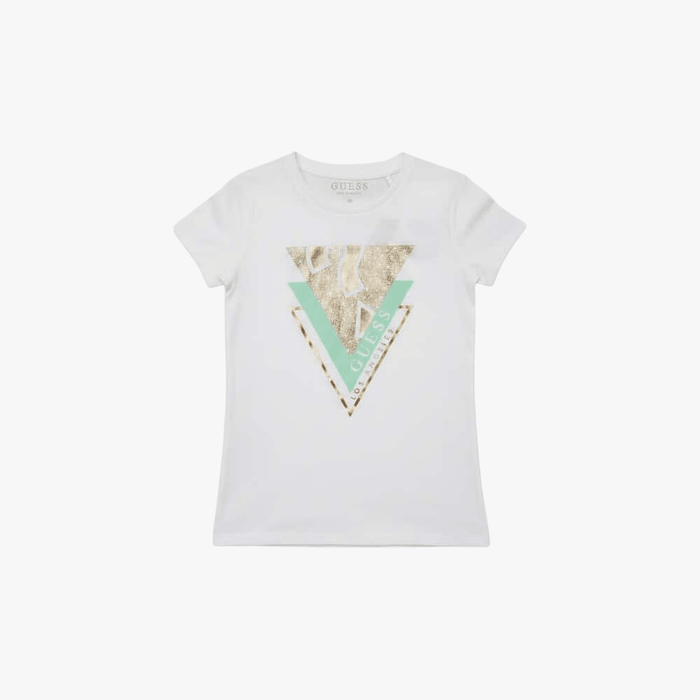 Guess Girls Geometric Floral Short Sleeve Tee Tru White | Guess