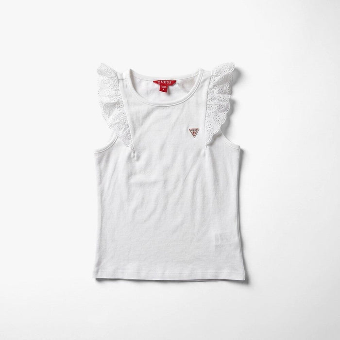 Guess Girls Sangallo Frill Sleeve Tee White | Guess