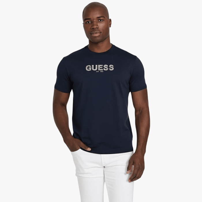 Guess Mens Bsc Emb Logo Tee Navy | Guess