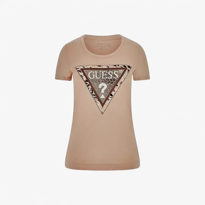 Guess Womens Cheeta Logo Triangle Short Sleeve Tee Rose | Guess